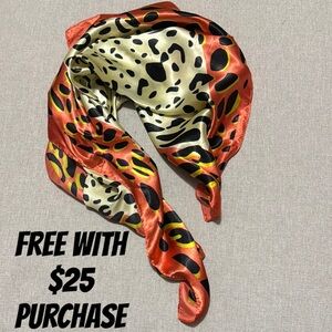 Free With $25 Purchase-Animal Printed Scarf-Roughly 23x23-Orange/Black/Cream